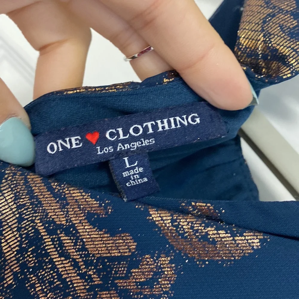 Green & Gold High Neck Babydoll Dress by One Clothing LA - Picture 7 of 12